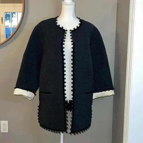 Tory Burch Beaded chevron-jacquard coat Size 10 - Picture 2 of 11